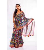 multicolor printed linen saree with blouse