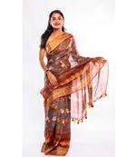 Unitex Fashion grey printed linen saree with blouse