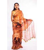 Unitex Fashion beige printed linen saree with blouse