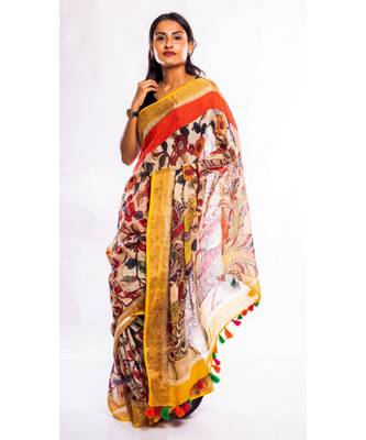 Unitex Fashion multicolor printed linen saree with blouse 1