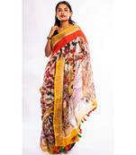 Unitex Fashion multicolor printed linen saree with blouse