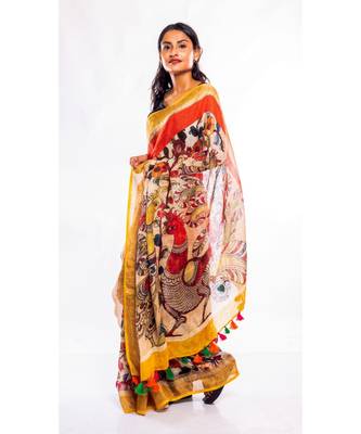 Unitex Fashion multicolor printed linen saree with blouse 2