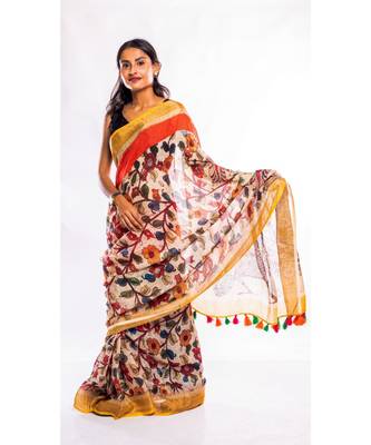 Unitex Fashion multicolor printed linen saree with blouse 3