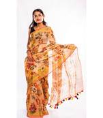 Unitex Fashion beige printed linen saree with blouse