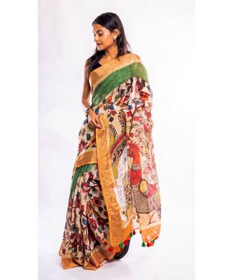 Unitex Fashion multicolor printed linen saree with blouse 2