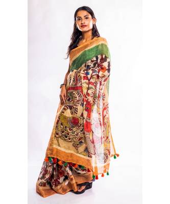 Unitex Fashion multicolor printed linen saree with blouse 3