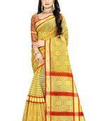 Yellow printed linen saree with blouse