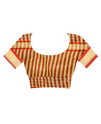 Yellow printed linen saree with blouse 4