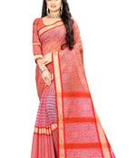 Pink printed linen saree with blouse