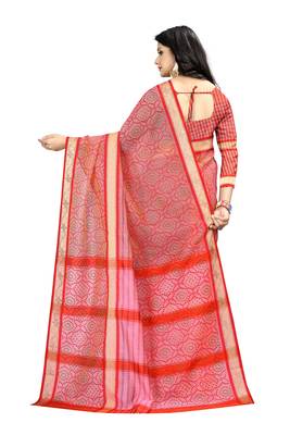 Pink printed linen saree with blouse 3