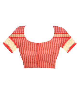 Pink printed linen saree with blouse 4
