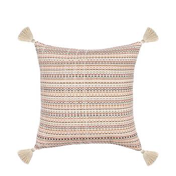 Cotton Multicolor Cushion Cover For Sofa And Other Home Decorative With Woven Strips Pattern Tassel 18 X 18  Inches 3