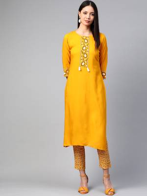 Mustard printed rayon ethnic-kurtis 1