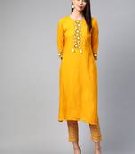 Mustard printed rayon ethnic-kurtis