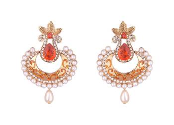 Chandbali Kundan studded Gold toned Pearl Drop Dangle Earrings 2