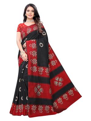 Black printed bhagalpuri silk saree with blouse 1