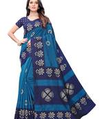 Blue printed bhagalpuri silk saree with blouse