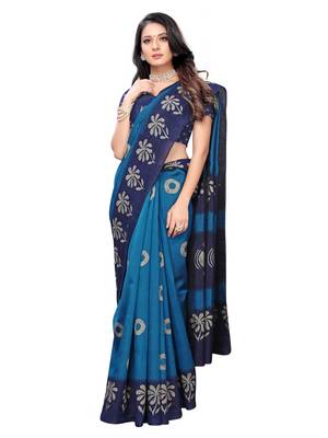 Blue printed bhagalpuri silk saree with blouse 2