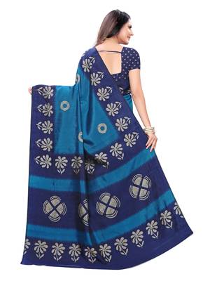 Blue printed bhagalpuri silk saree with blouse 3