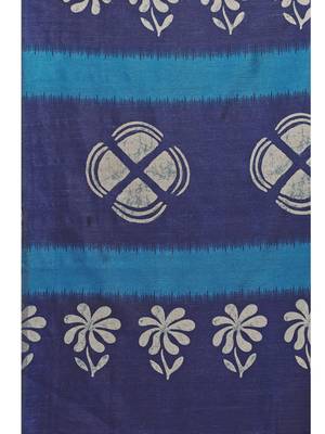 Blue printed bhagalpuri silk saree with blouse 5