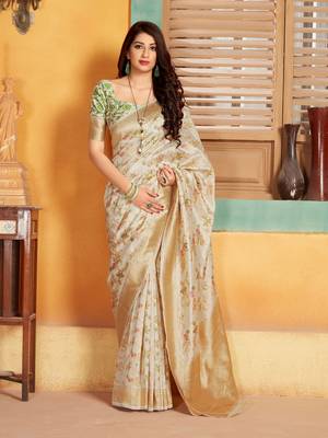White woven banarasi silk saree with blouse 1