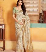 White woven banarasi silk saree with blouse