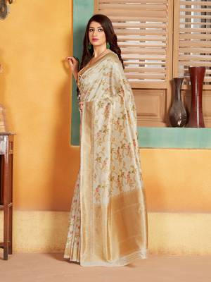 White woven banarasi silk saree with blouse 2
