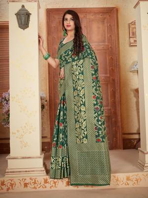 Green woven banarasi silk saree with blouse 2