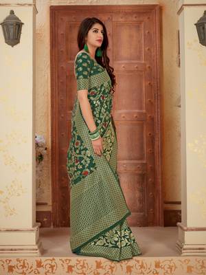 Green woven banarasi silk saree with blouse 3