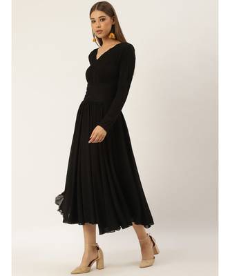Label Ritu Kumar Black Full Sleeves Black Self-Work Evening Long Dress 1