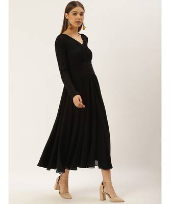 Label Ritu Kumar Black Full Sleeves Black Self-Work Evening Long Dress 2
