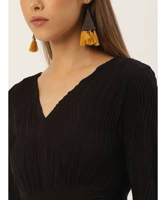 Label Ritu Kumar Black Full Sleeves Black Self-Work Evening Long Dress 4