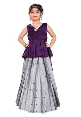 Kids Silver Cotton Silk Lehenga Choli  1