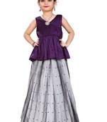 Kids Silver Cotton Silk Lehenga Choli 