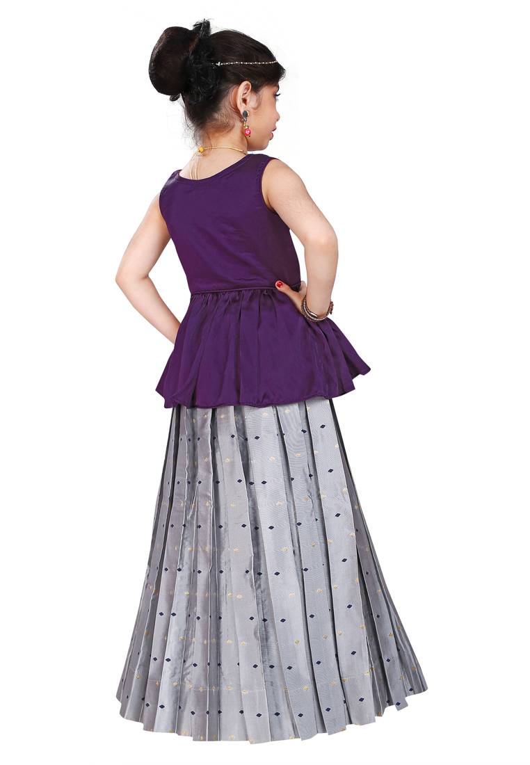 Kids Silver Cotton Silk Lehenga Choli 