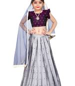 Kids Maroon Blouse And Silver Lehenga Choli Set For Girls 