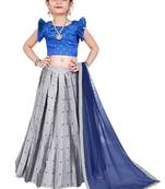 Kids Royal Blue Blouse And Silver Lehenga Choli 