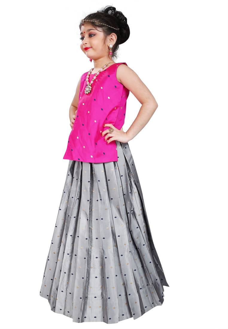 Kids Silver Lehenga Choli For Girls 