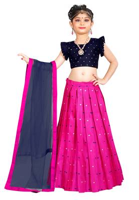 Kids Blue Blouse And Pink Lehenga Choli  1