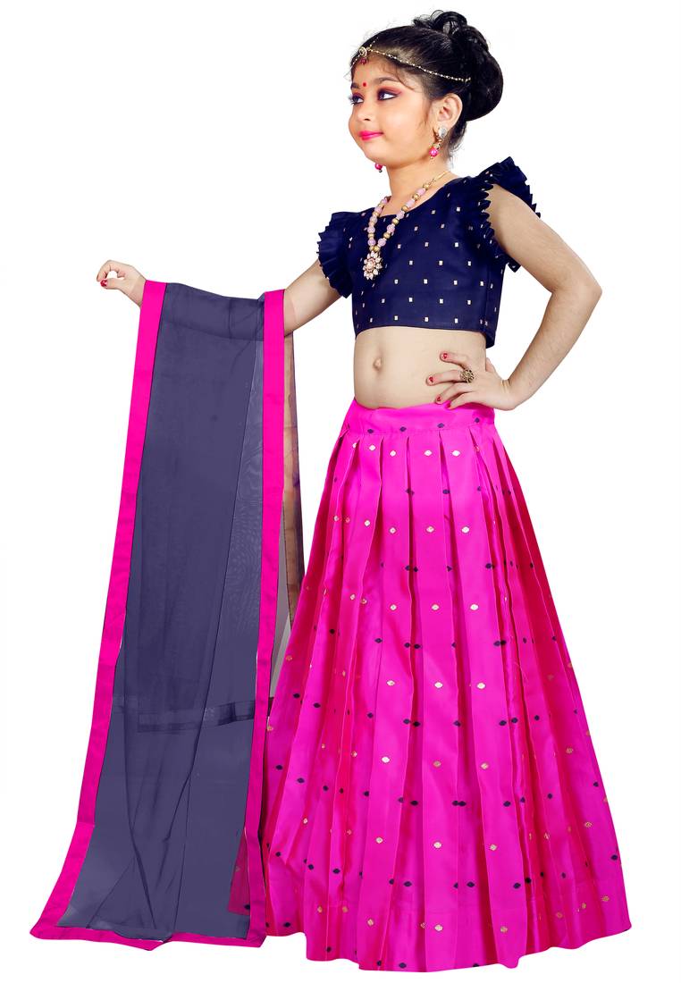 Kids Blue Blouse And Pink Lehenga Choli 