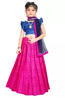 Kids Royal Blue Blouse And Rani Pink Lehenga Choli 