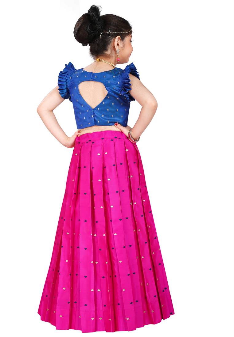 Kids Royal Blue Blouse And Rani Pink Lehenga Choli 
