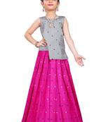 Kids Wedding Wear Silver Top And Rani Pink Lehenga Choli 