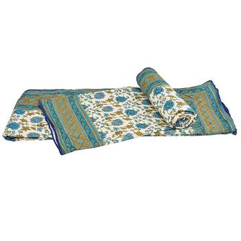 Jaipuri Floral Design Creamy Double Bed Dohar 1