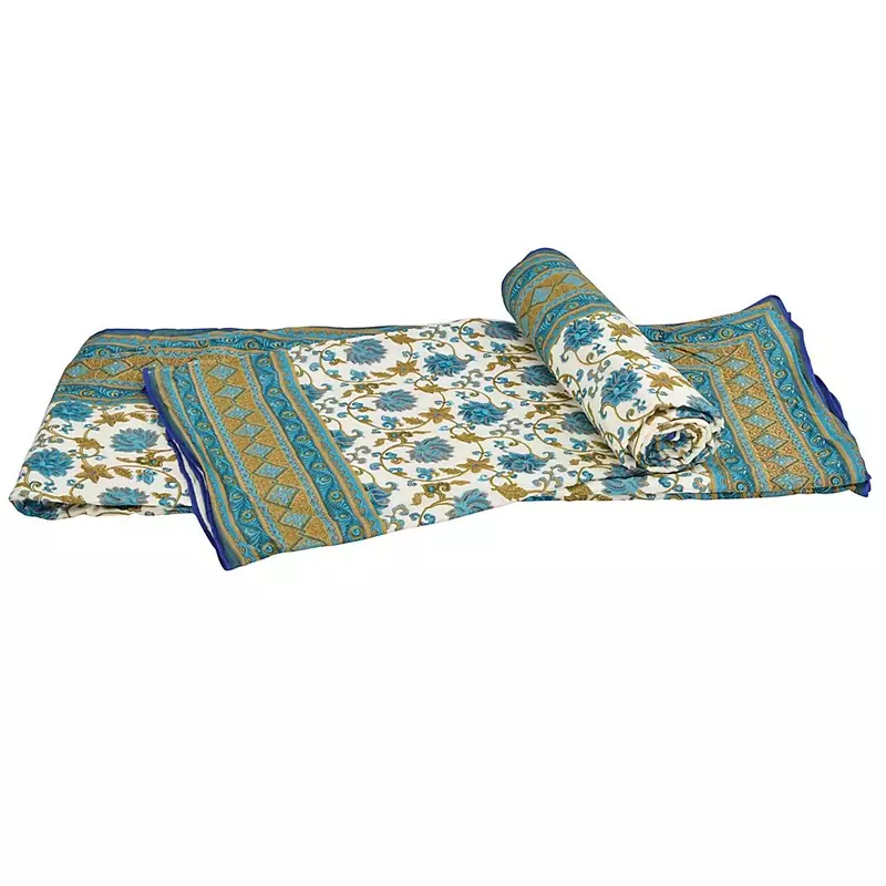 Jaipuri Floral Design Creamy Double Bed Dohar
