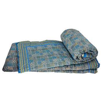 Jaipuri Design Golden Cotton Double Bed Quilt 1