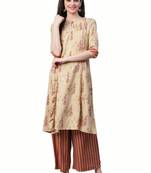 Beige & Maroon Rayon Floral Kurta With Palazzo