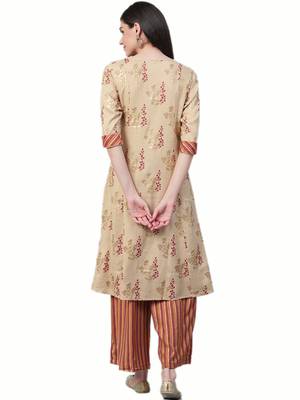 Beige & Maroon Rayon Floral Kurta With Palazzo 2
