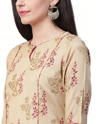 Beige & Maroon Rayon Floral Kurta With Palazzo 4