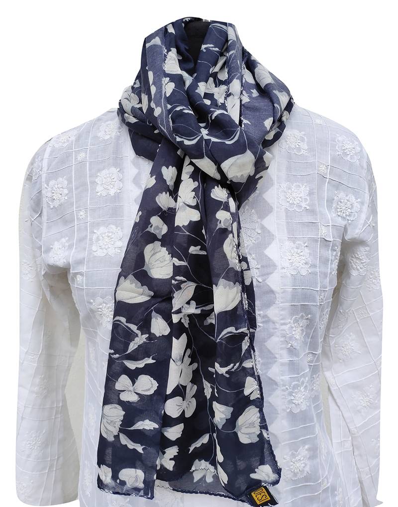Classy Muslin Fabric Blue Printed scarf